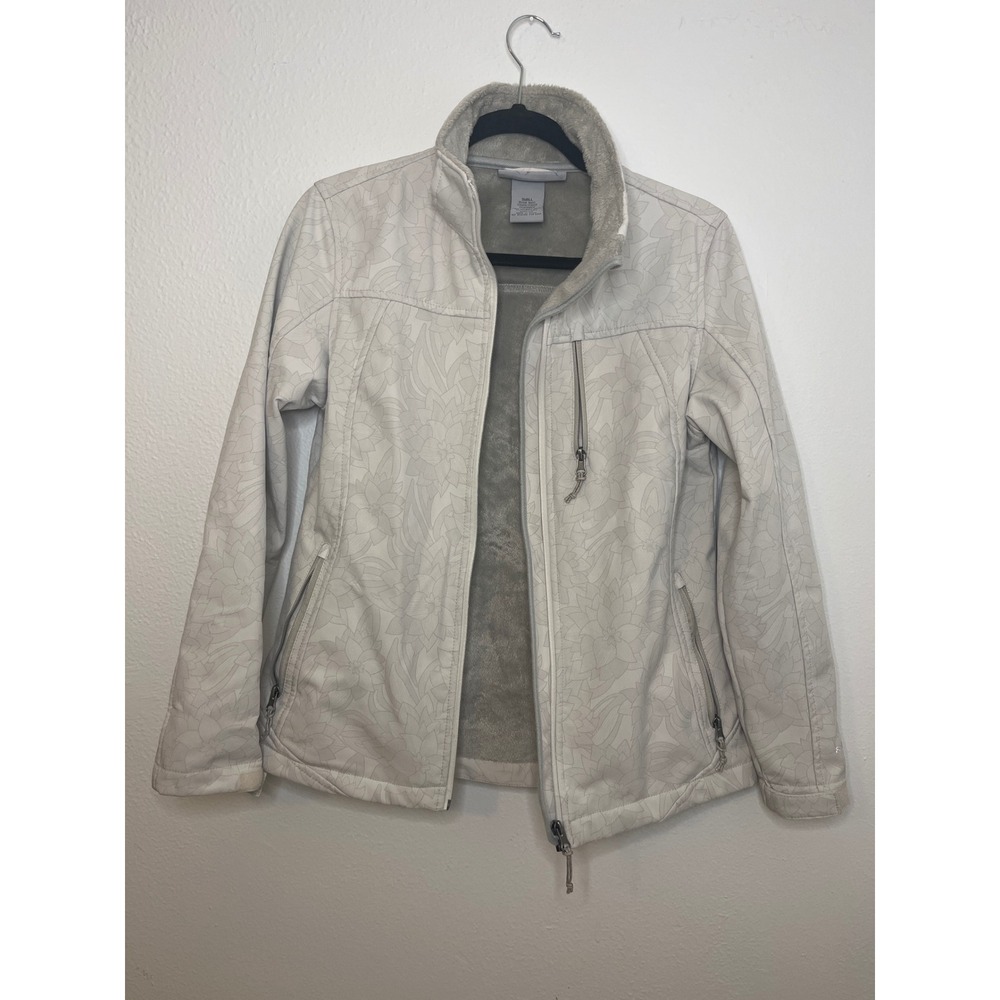 Free Country Women's Softshell Floral Print Jacket Light Gray Lined Size Small